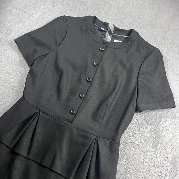 Burberry Dresses & Skirts - Burberry London Black Peplum Short Sleeve Button Front Dress Size 4 Italy